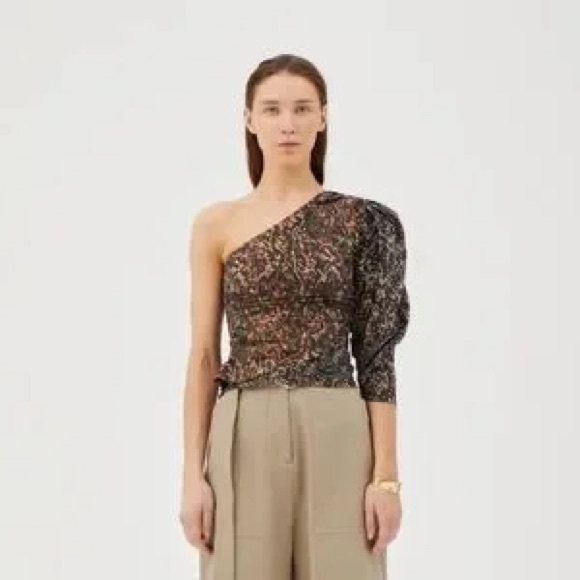 NWT Maria Cher Villafranca Lia One-Shoulder Metallic Cotton Top Sz S - Picture 6 of 6